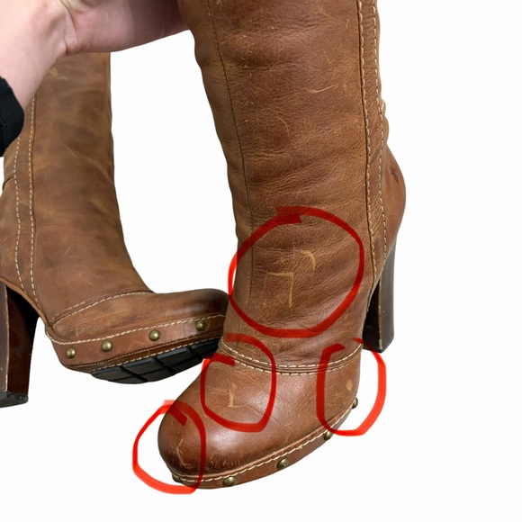 Frye Frankie Buckle Boots Leather Heeled Tall Brown 8 - Picture 12 of 12